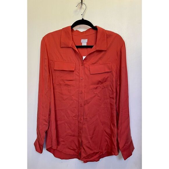 Chicos SANDWASH SATIN SHIRT LS Fashion Top ORANGE SPICE NWT size 12/14. - Picture 1 of 10